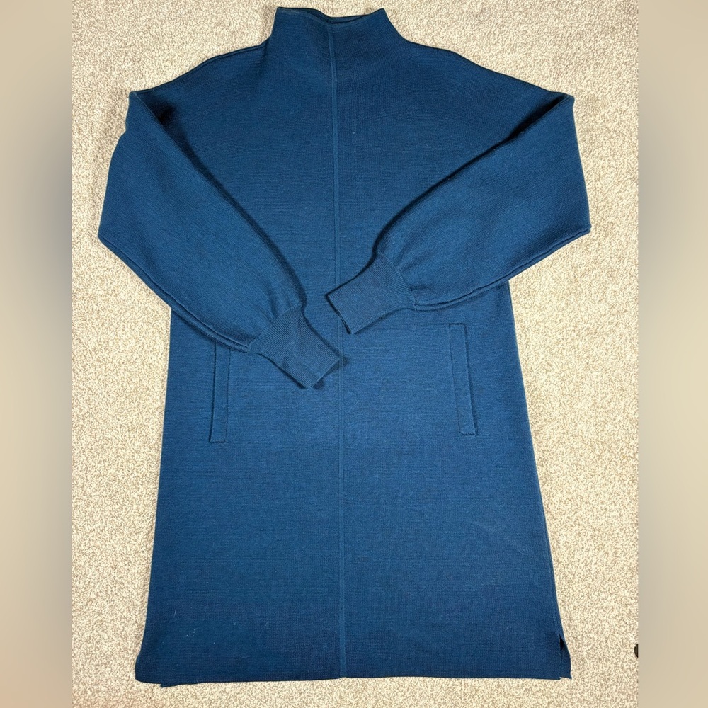 Ann Mashburn Funnel Neck Blue Wool Dress Size XS